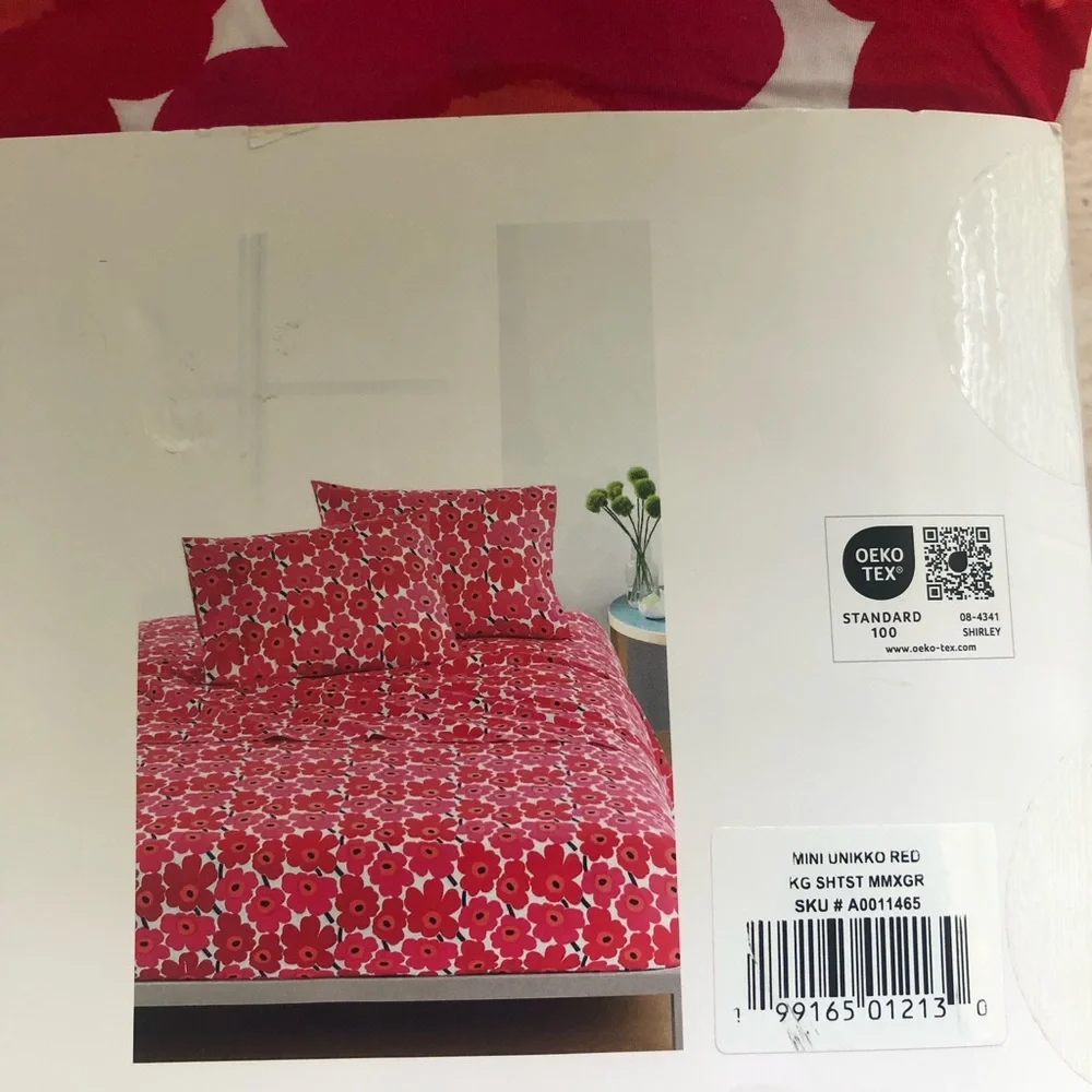 Marimekko King Sheet Set Mini Unikko Red Floral Cotton New